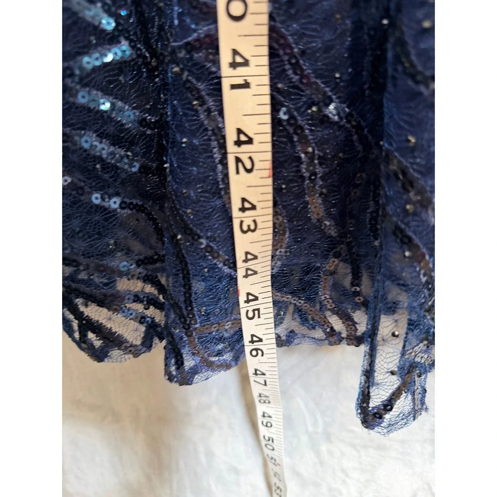 New Mac Duggal Beaded Lace Cocktail Dress 4 Navy Blue Sequined Fit Flare Party